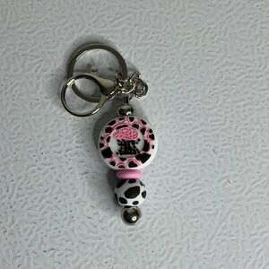 Pink and White Keychain with Silver Accents